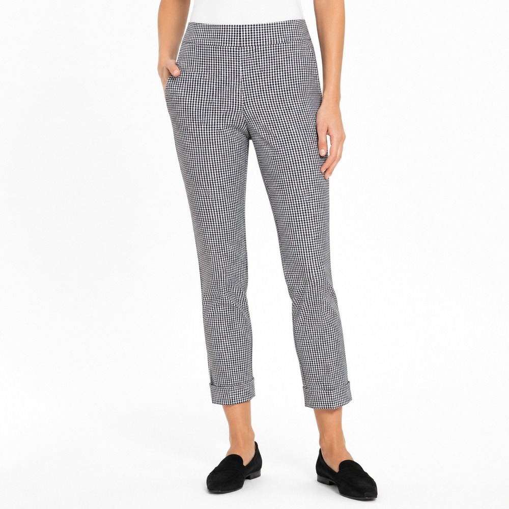 J. Jill Premium Bi-Stretch Gingham Ankle‎ Pants Black White Check Slim Size 6